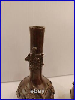 Paire De Vases Soliflore En Bronze. Japon, XIX Eme Siècle