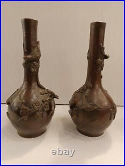 Paire De Vases Soliflore En Bronze. Japon, XIX Eme Siècle