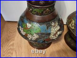 Paire Vases En Bronze Et Emaux Cloisonnes Chine Xixe Siècle Asie Art Asiatique