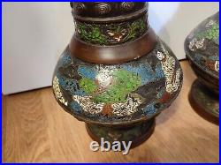 Paire Vases En Bronze Et Emaux Cloisonnes Chine Xixe Siècle Asie Art Asiatique