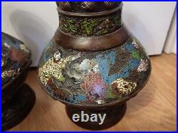 Paire Vases En Bronze Et Emaux Cloisonnes Chine Xixe Siècle Asie Art Asiatique