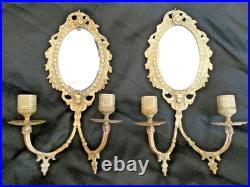 Paire d'appliques en bronze doré deux bras de lumière fond de miroir XIXe siècle