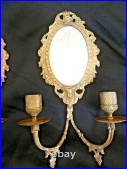 Paire d'appliques en bronze doré deux bras de lumière fond de miroir XIXe siècle