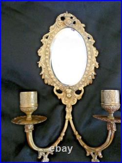 Paire d'appliques en bronze doré deux bras de lumière fond de miroir XIXe siècle
