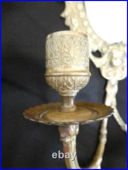 Paire d'appliques en bronze doré deux bras de lumière fond de miroir XIXe siècle