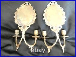 Paire d'appliques en bronze doré deux bras de lumière fond de miroir XIXe siècle