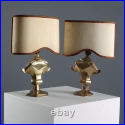Paire de Lampes de Table Anciennes Bronze Bois Italie XIXe Siècle Originales