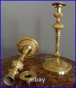 Paire de bougeoirs Empire en bronze doré XIXe siècle Paire de bougeoirs Empire en bronze doré XIXe siècle