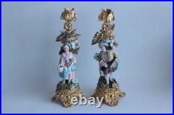 Paire de bougeoirs Personnages porcelaine et bronze doré XIXe siècle (73747)