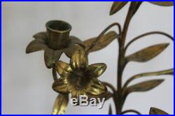 Paire de bougeoirs d' autel en laiton doré H 53 Centimètres XIXe Siècle
