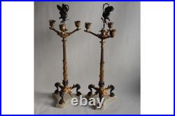 Paire de candélabres bronze Hérons Alfred Daubrée XIXe siècle (75275)