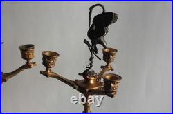 Paire de candélabres bronze Hérons Alfred Daubrée XIXe siècle (75275)