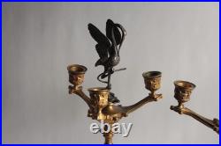 Paire de candélabres bronze Hérons Alfred Daubrée XIXe siècle (75275)