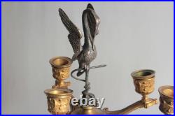 Paire de candélabres bronze Hérons Alfred Daubrée XIXe siècle (75275)