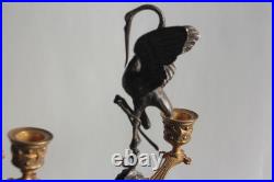 Paire de candélabres bronze Hérons Alfred Daubrée XIXe siècle (75275)