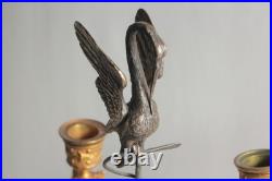 Paire de candélabres bronze Hérons Alfred Daubrée XIXe siècle (75275)