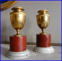 Paire de cassolettes Empire bronze et marbre XIXe siècle