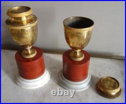 Paire de cassolettes Empire bronze et marbre XIXe siècle