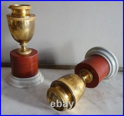 Paire de cassolettes Empire bronze et marbre XIXe siècle Paire de cassolettes Empire bronze et marbre XIXe siècle