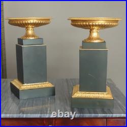 Paire de cassolettes Empire bronze patiné et doré début XIXe siècle