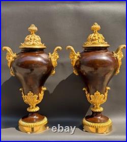 Paire de cassolettes néoclassiques en bronze patiné et bronze doré XIXe siècle