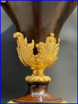 Paire de cassolettes néoclassiques en bronze patiné et bronze doré XIXe siècle