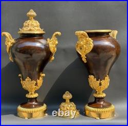 Paire de cassolettes néoclassiques en bronze patiné et bronze doré XIXe siècle