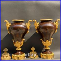 Paire de cassolettes néoclassiques en bronze patiné et bronze doré XIXe siècle