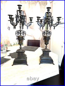 Paire de chandeliers candélabre en bronze XIX SIECLE, flambeau pendule Napoléon