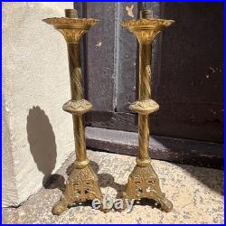 Paire de chandeliers d'église XIXe siècle Bronze doré Couvent italie