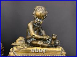 Paire de chenets anciens en bronze Bouhon Frères, Paris, XIXe siècle