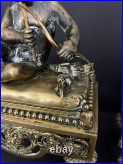 Paire de chenets anciens en bronze Bouhon Frères, Paris, XIXe siècle