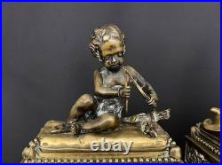 Paire de chenets anciens en bronze Bouhon Frères, Paris, XIXe siècle