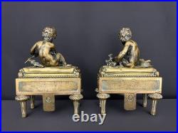 Paire de chenets anciens en bronze Bouhon Frères, Paris, XIXe siècle