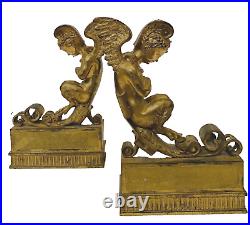 Paire de chenets en bronze doré a décor de faunes ailés XIX siècle