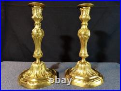 Paire de flambeaux bougeoir ancien 19 siècle XIX en bronze doré Régence Louis XV