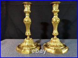 Paire de flambeaux bougeoir ancien 19 siècle XIX en bronze doré Régence Louis XV