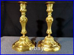 Paire de flambeaux bougeoir ancien 19 siècle XIX en bronze doré Régence Louis XV