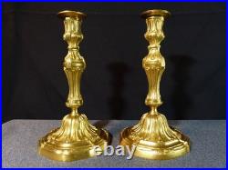 Paire de flambeaux bougeoir ancien 19 siècle XIX en bronze doré Régence Louis XV