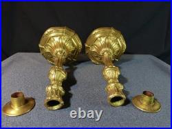 Paire de flambeaux bougeoir ancien 19 siècle XIX en bronze doré Régence Louis XV