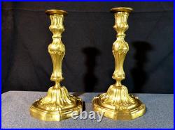 Paire de flambeaux bougeoir ancien 19 siècle XIX en bronze doré Régence Louis XV