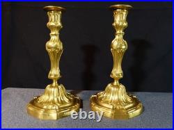 Paire de flambeaux bougeoir ancien 19 siècle XIX en bronze doré Régence Louis XV