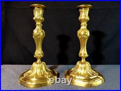 Paire de flambeaux bougeoir ancien 19 siècle XIX en bronze doré Régence Louis XV