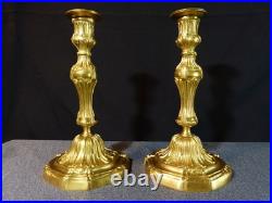 Paire de flambeaux bougeoir ancien 19 siècle XIX en bronze doré Régence Louis XV
