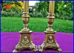 Paire de handeliers pique cierge ancien Jésus bronze XIX siècle Old candlesticks