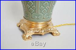 Paire de lampes en porcelaine céladon et bronze doré, XIXe siècle