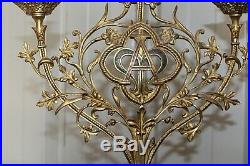 Paire de rampes d' autel Mariales bronze doré a l'or AVE MARIA XIXe Siècle