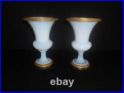 Paire de vases Charles X en opaline et bronze doré forme Médicis XIX siècle