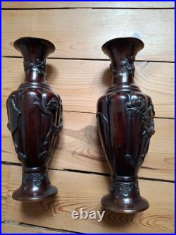 Paire de vases en bronze du Japon époque Meiji XIXè siècle hauteur 24,2 cm Paire de vases en bronze du Japon époque Meiji XIXè siècle hauteur 24,2 cm