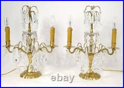 Paire girandoles 2 feux à pampilles cristal taillé bronze doré XIXè siècle